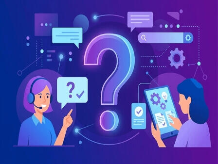 Veelgestelde vragen over DigiBuur en AI-automatisering Illustratie bij de FAQ-sectie van DigiBuur met vraagteken, chatballonnen en een digitale assistent die veelgestelde vragen over AI-automatisering beantwoordt.