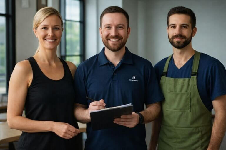 Groep tevreden ondernemers over de samenwerking met DigiBuur Automatiseringen. Lachende ondernemers prijzen hun samenwerking met DigiBuur’s AI-automatisering aan.