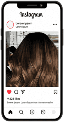 Instagram post for a hair salon with balayage offer (AI-generated) Smartphone showing an Instagram post for a hair salon promoting a balayage offer, automatically generated with AI.